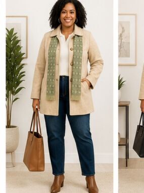 Herman Kay Women's Cream Wool Blend Coat - Classic Single-Breasted
